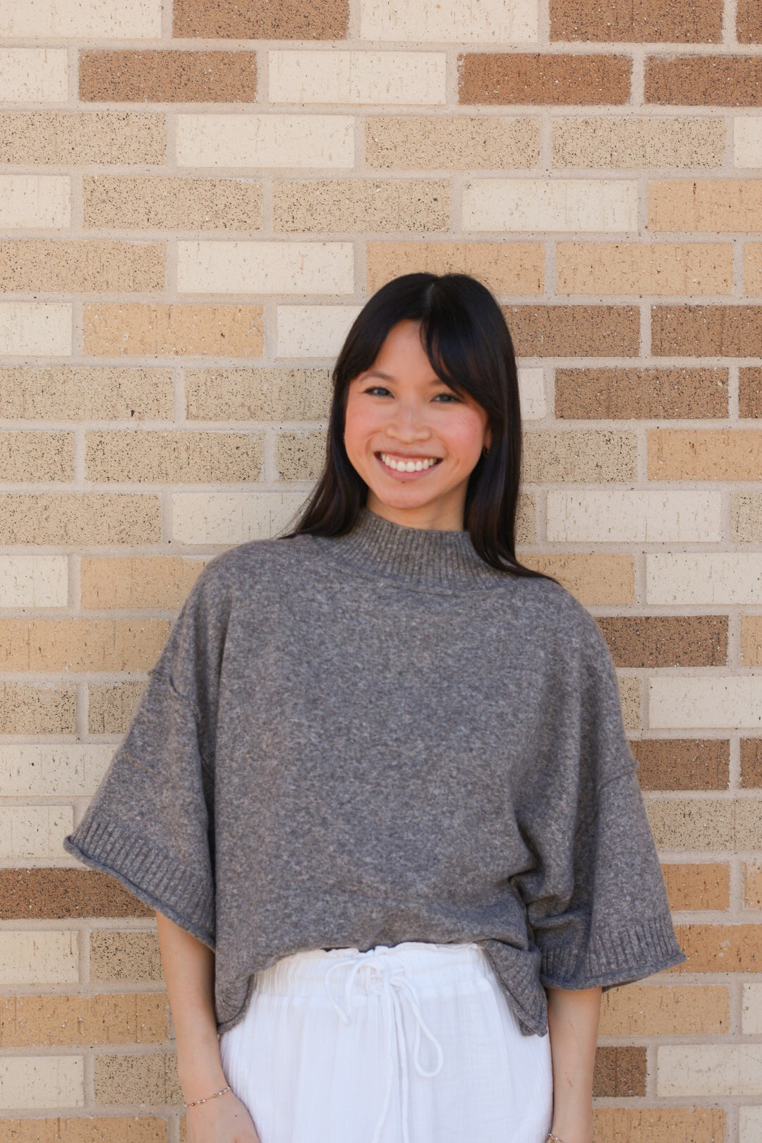 Mock Neck Short Sleeve Sweater