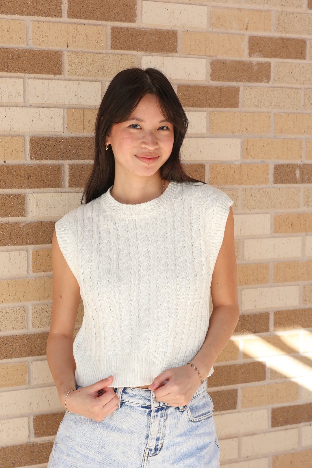 Cream Cable Knit Top