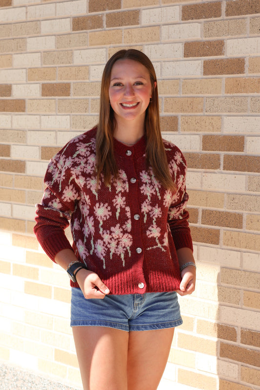 Burgundy Floral Cardigan