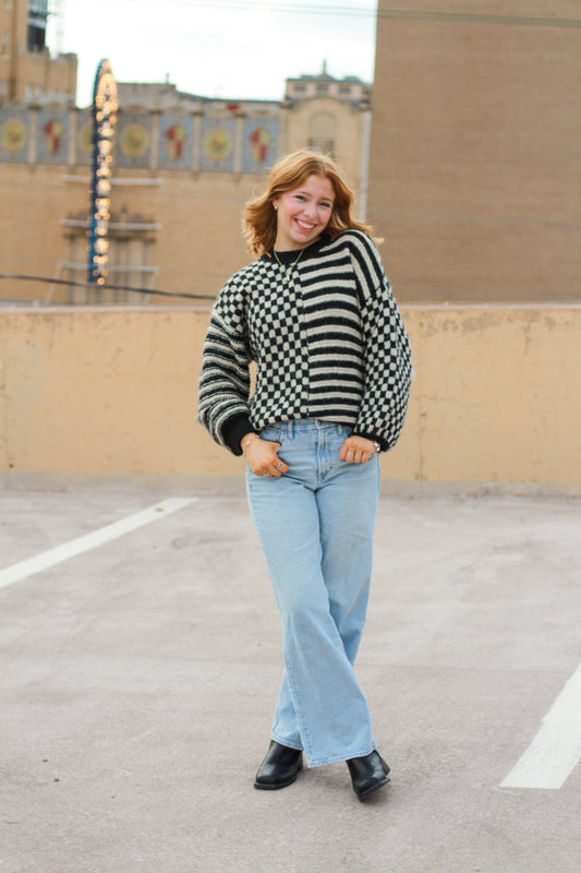 Checker Striped Sweater