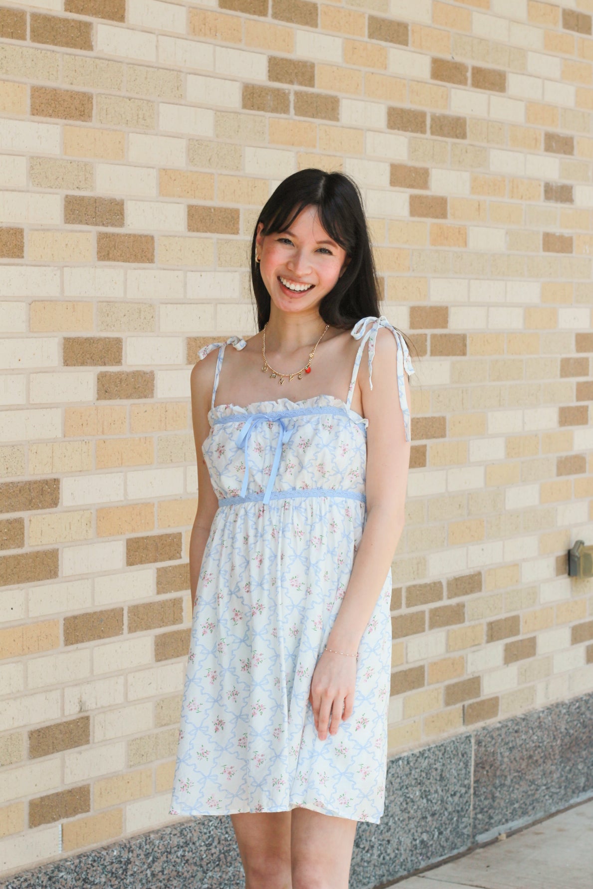 Floral Bow Tie Strap Dress