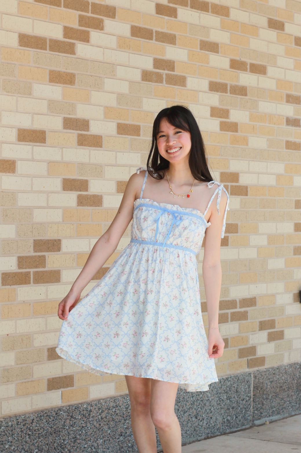 Floral Bow Tie Strap Dress