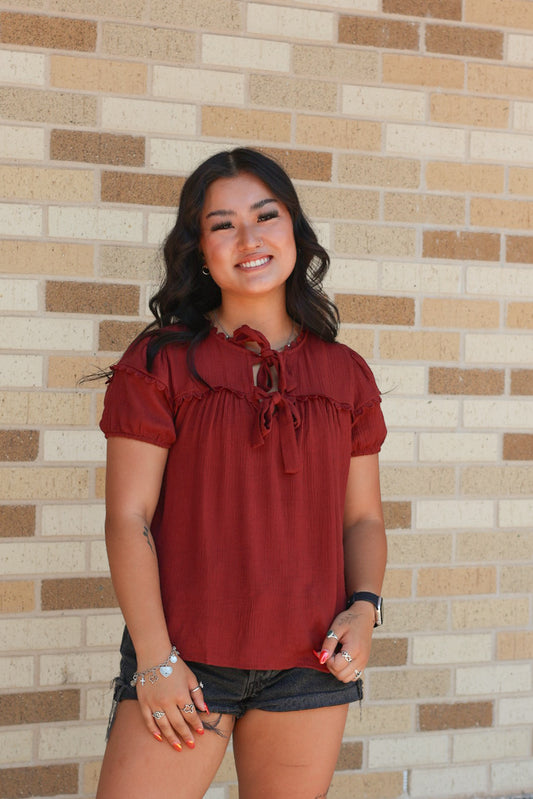 Burgundy Scallop Blouse