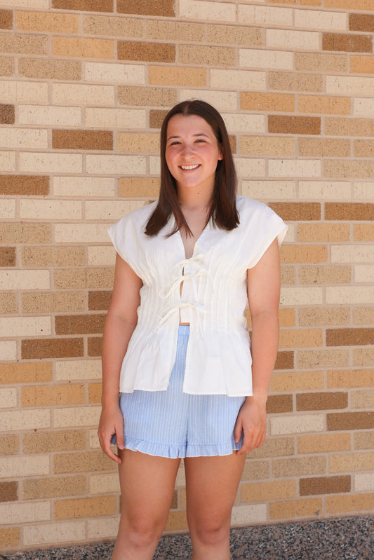 White Pleated Tie Top