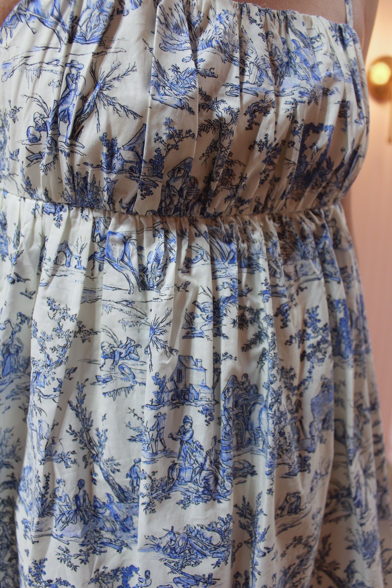 Cream and Blue Toile Pattern Dress
