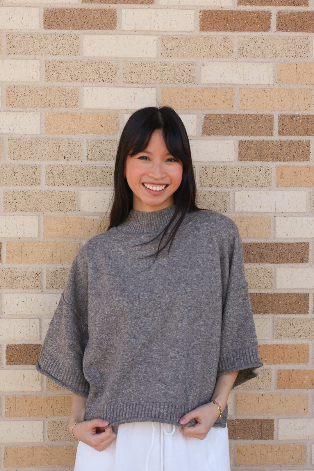 Mock Neck Short Sleeve Sweater