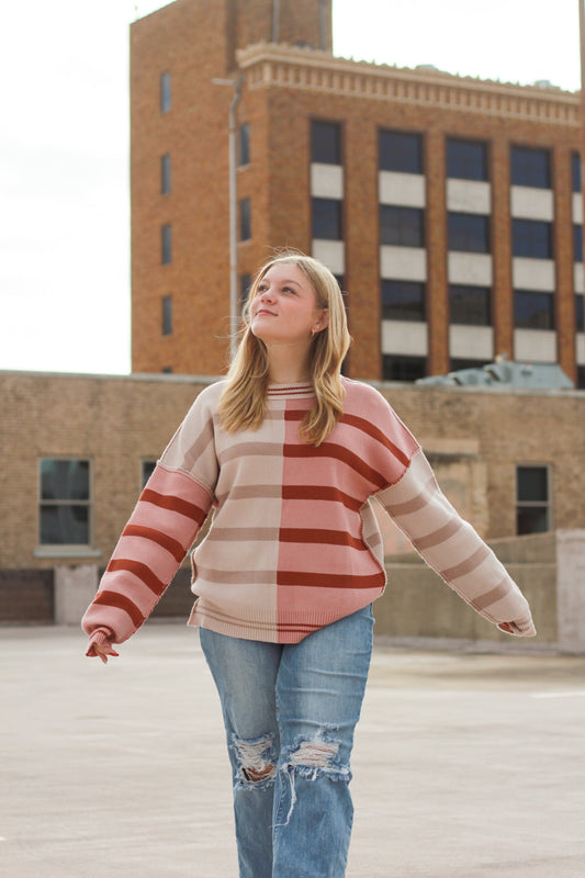 Neutral Mauve Striped Sweater