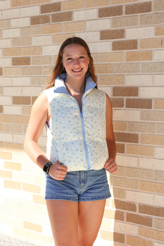 Cream Floral Puffer Vest