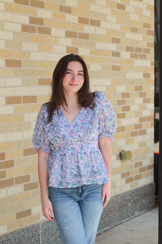 Lilac V-Neck Floral Top