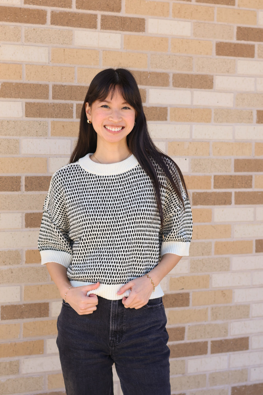 Oatmeal Contrast Sweater Top