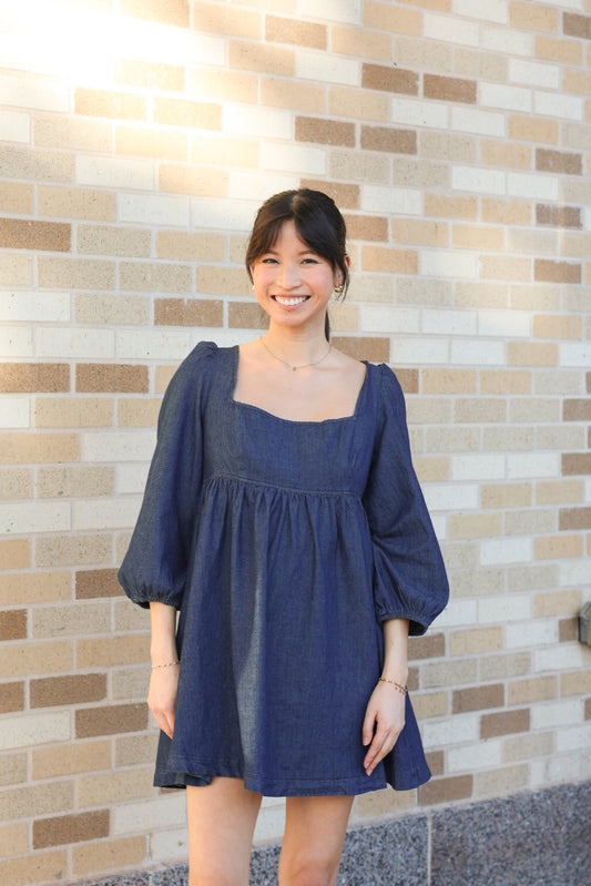 Denim Square Neck Dress