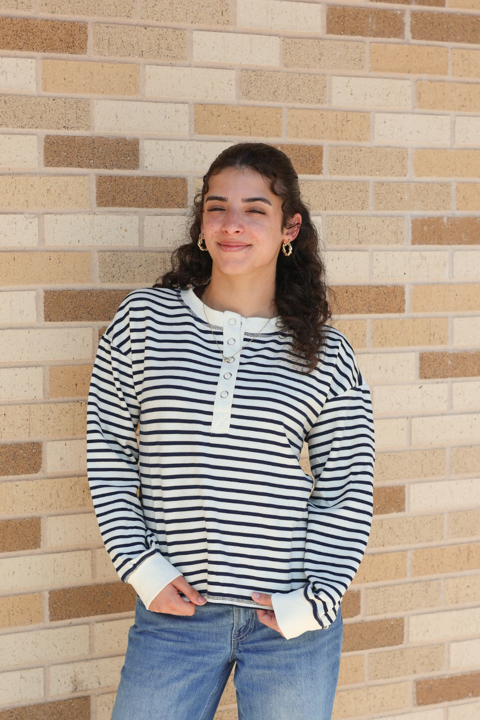 Navy Striped Henley Top