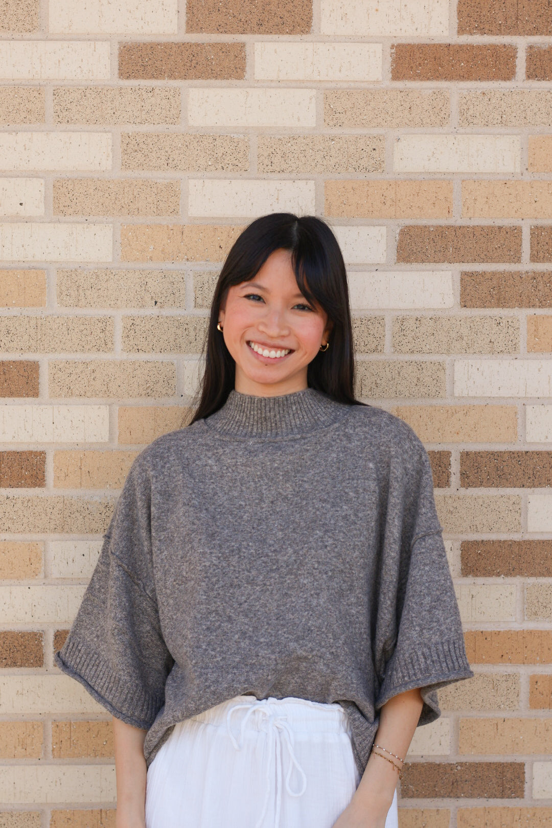 Mock Neck Short Sleeve Sweater