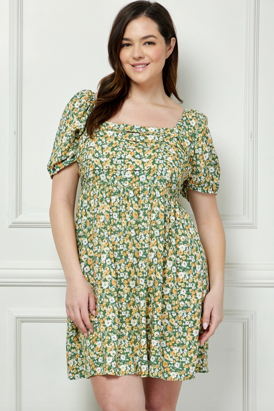 Green and Yellow Pleated Dress
