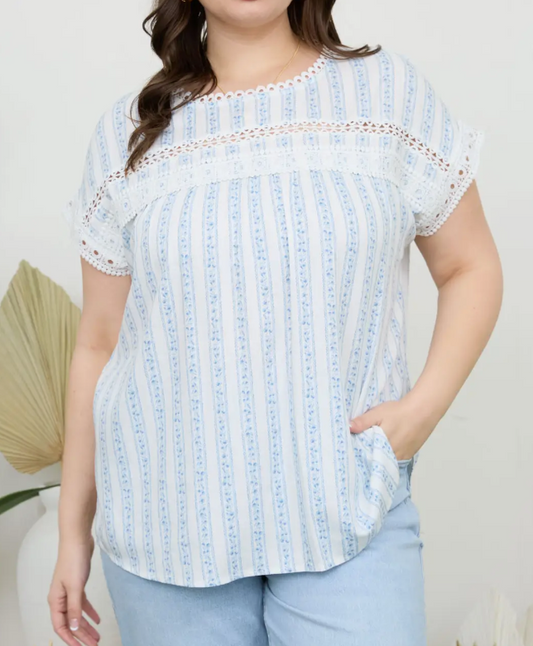 Blue Floral Stripe Top